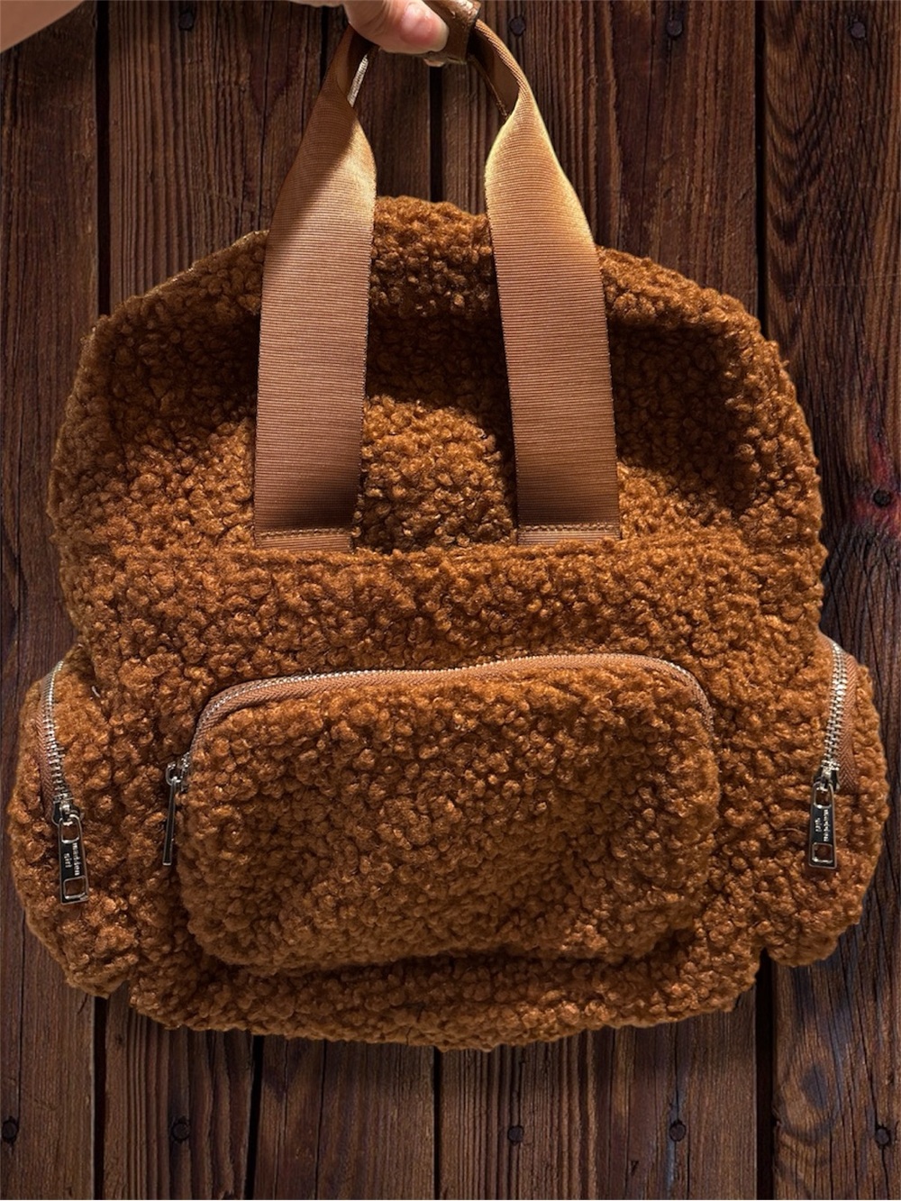 Madden Girl Faux Sherpa Teddy Mini Backpack Brown Cozy Fleece Pack